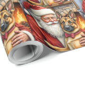 Santa Claus Holding Belgian Shepherd Christmas Art ラッピングペーパー (ロールコーナー)