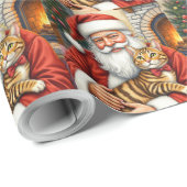 Santa Claus Holding Bengal Cat Christmas Art ラッピングペーパー (ロールコーナー)