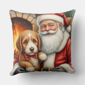 Santa Claus Holding Bernedoodle Christmas Art クッション (裏面)