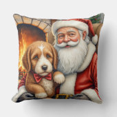 Santa Claus Holding Bernedoodle Christmas Art クッション (正面)