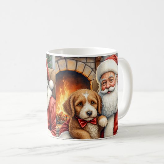 Santa Claus Holding Bernedoodle Christmas Art コーヒーマグカップ (正面右)
