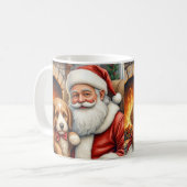 Santa Claus Holding Bernedoodle Christmas Art コーヒーマグカップ (正面左)