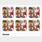 Santa Claus Holding Bernedoodle Christmas Art スクエアシール (シート)