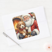 Santa Claus Holding Bernedoodle Christmas Art スクエアシール (封筒)