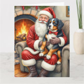 Santa Claus Holding Bernese Mountain Dog Christmas カード (正面)