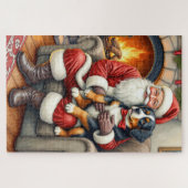 Santa Claus Holding Bernese Mountain Dog Christmas ジグソーパズル (横)