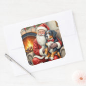 Santa Claus Holding Bernese Mountain Dog Christmas スクエアシール (封筒)