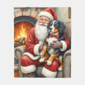 Santa Claus Holding Bernese Mountain Dog Christmas フリースブランケット (正面)