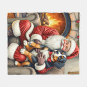 Santa Claus Holding Bernese Mountain Dog Christmas フリースブランケット (正面(横))