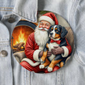 Santa Claus Holding Bernese Mountain Dog Christmas 缶バッジ (インサイチュ)