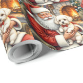 Santa Claus Holding Bichon Frise Christmas Art ラッピングペーパー (ロールコーナー)