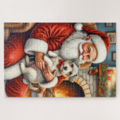 Santa Claus Holding Biewer Terrier Christmas Art ジグソーパズル (横)