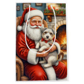 Santa Claus Holding Biewer Terrier Christmas Art ミディアムペーパーバッグ (正面)