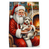 Santa Claus Holding Biewer Terrier Christmas Art ミディアムペーパーバッグ (裏面)