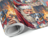 Santa Claus Holding Blue Heeler Christmas Art ラッピングペーパー (ロールコーナー)