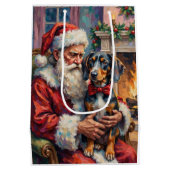 Santa Claus Holding Bluetick Coonhound Christmas ミディアムペーパーバッグ (裏面)