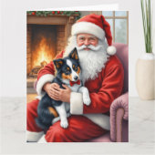 Santa Claus Holding Border Collie Christmas Art カード (正面)