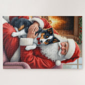 Santa Claus Holding Border Collie Christmas Art ジグソーパズル (横)