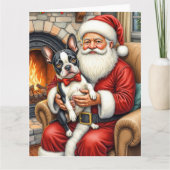 Santa Claus Holding Boston Terrier Christmas Art カード (正面)