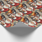 Santa Claus Holding Boston Terrier Christmas Art ラッピングペーパー (角)