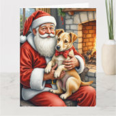 Santa Claus Holding Bouvier des Flandres Christmas カード (正面)
