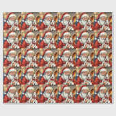 Santa Claus Holding Bull Terrier Christmas Art ラッピングペーパー (フラット)