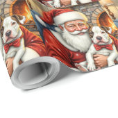 Santa Claus Holding Bull Terrier Christmas Art ラッピングペーパー (ロールコーナー)