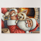 Santa Claus Holding Cairn Terrier Christmas Art ジグソーパズル (横)