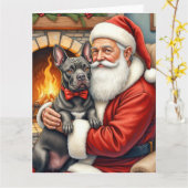 Santa Claus Holding Cane Corso Christmas Art カード (黄色い花)