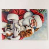 Santa Claus Holding Cavalier King Charles Spaniel ジグソーパズル (横)