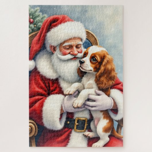 Santa Claus Holding Cavalier King Charles Spaniel ジグソーパズル (縦)