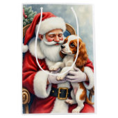 Santa Claus Holding Cavalier King Charles Spaniel ミディアムペーパーバッグ (正面)