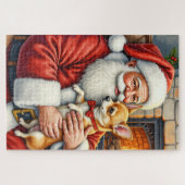 Santa Claus Holding Chihuahua Christmas Art ジグソーパズル (横)