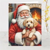 Santa Claus Holding Cockapoo Christmas Art カード (黄色い花)