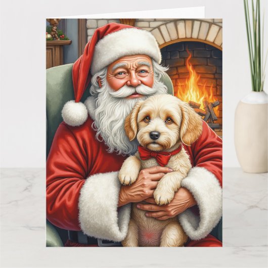 Santa Claus Holding Cockapoo Christmas Art カード (正面)