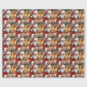 Santa Claus Holding Cocker Spaniel Christmas Art ラッピングペーパー (フラット)