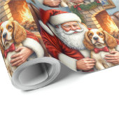 Santa Claus Holding Cocker Spaniel Christmas Art ラッピングペーパー (ロールコーナー)
