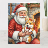 Santa Claus Holding Corgi Christmas Art カード (正面)