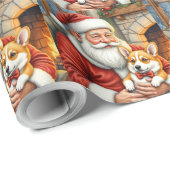 Santa Claus Holding Corgi Christmas Art ラッピングペーパー (ロールコーナー)