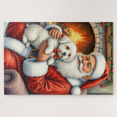 Santa Claus Holding Coton de Tulear Christmas Art ジグソーパズル (横)
