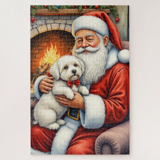 Santa Claus Holding Coton de Tulear Christmas Art ジグソーパズル (縦)