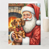 Santa Claus Holding Dachshund Christmas Art カード (正面)