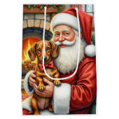 Santa Claus Holding Dachshund Christmas Art ミディアムペーパーバッグ (裏面)