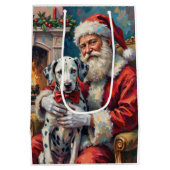 Santa Claus Holding Dalmatian Christmas Art ミディアムペーパーバッグ (裏面)