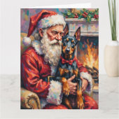 Santa Claus Holding Doberman Christmas Art カード (正面)