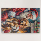 Santa Claus Holding English Setter Christmas Art ジグソーパズル (横)