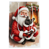 Santa Claus Holding French Bulldog Christmas Art ミディアムペーパーバッグ (裏面)