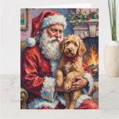 Santa Claus Holding Goldendoodle Christmas Art カード (正面)