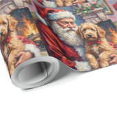 Santa Claus Holding Goldendoodle Christmas Art ラッピングペーパー (ロールコーナー)