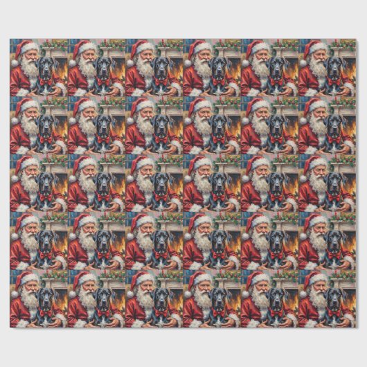 Santa Claus Holding Great Dane Christmas Art ラッピングペーパー (フラット)